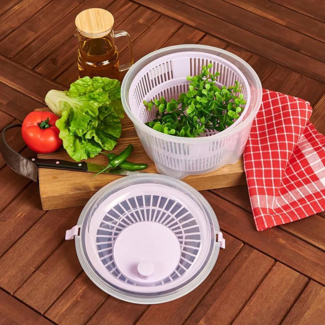Geniş Hazneli Salata ve Sebze Kurutucu (4.4 Litre) - 360° Dönebilen Çevirmeli Süzgeçli ve Servis Kaseli Mutfak Gereci