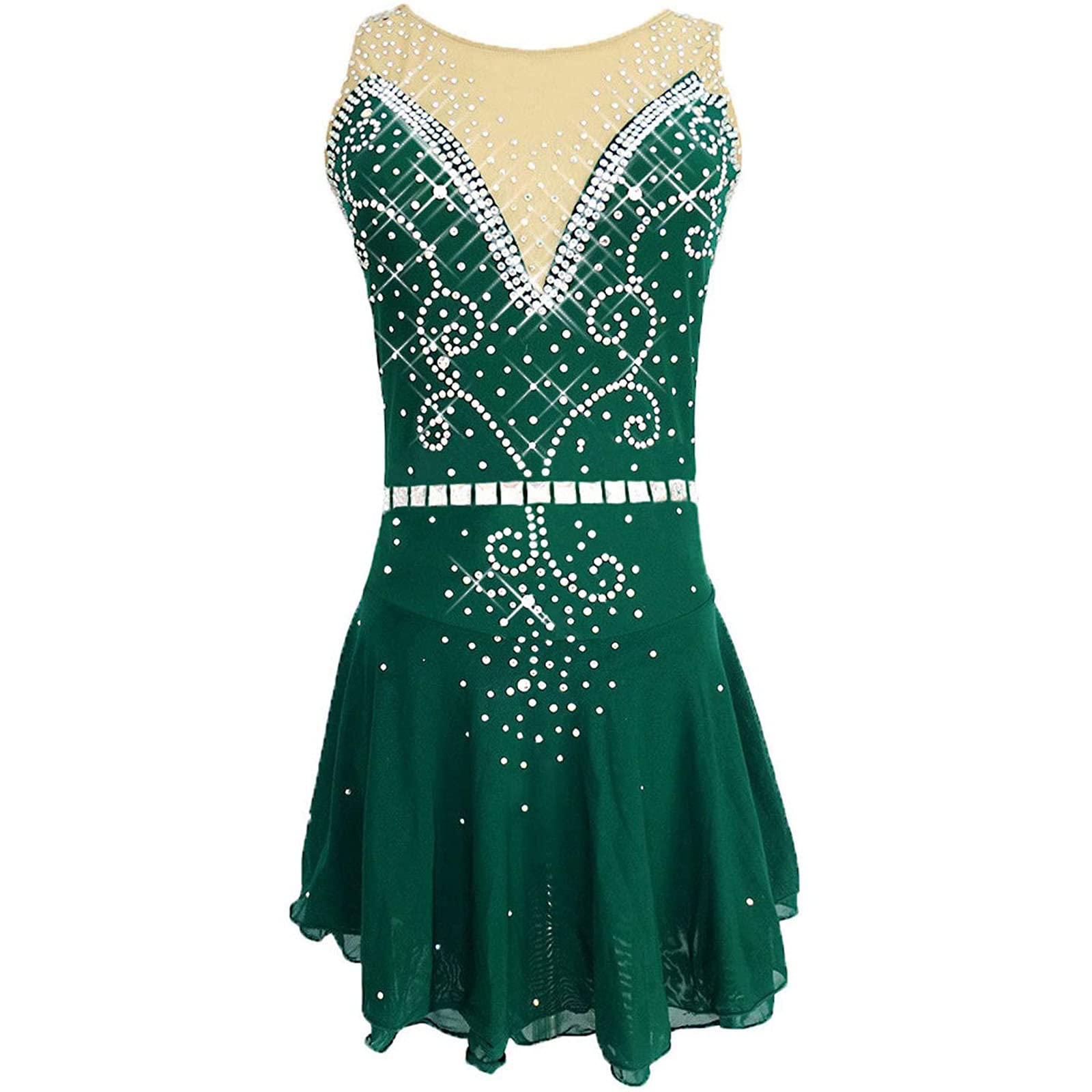 Ice Skating Dress, Women Girls Sleeveless Dance Figure Skating Costume  Handmade Competition Professional Figure Skating (Rope and Rhinestone  Sending), Green, L : Amazon.co.uk: Fashion