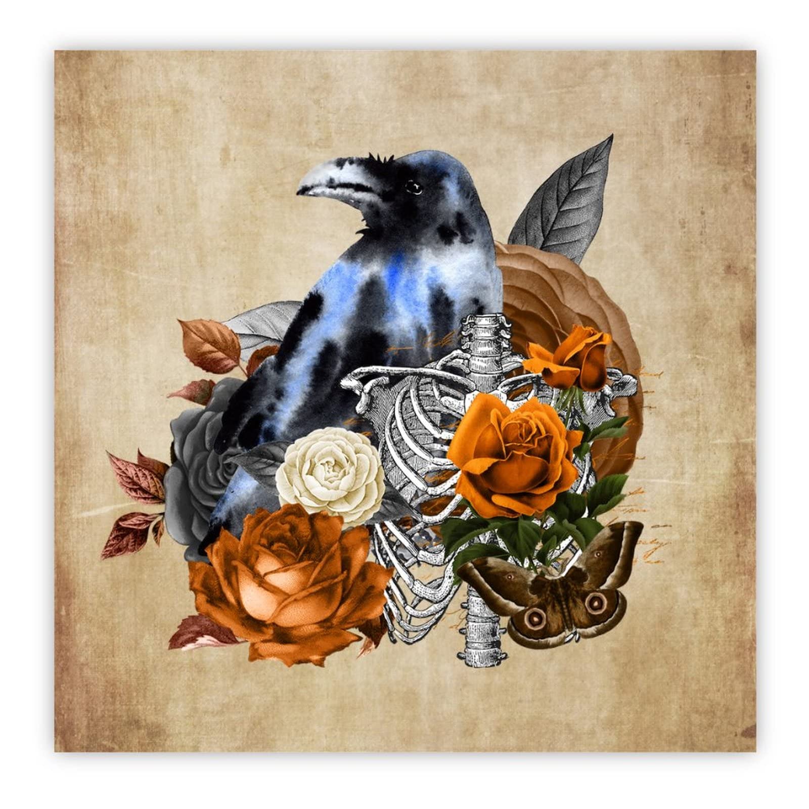 Décoration murale corbeau sur crâne pour un salon rustique d'Halloween
