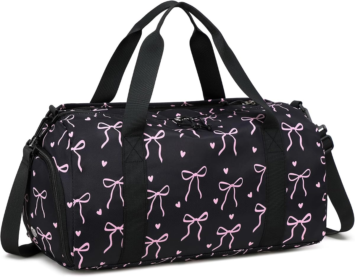 Kids Duffle Bag for Girls, Lightweight Kids Overnight & Weekender Travel Bag with Shoe Compartment and Wet Pocket, Cute Duffel Bags for Toddler Dance, Girls Sleepovers, Gym & Weekend Trips