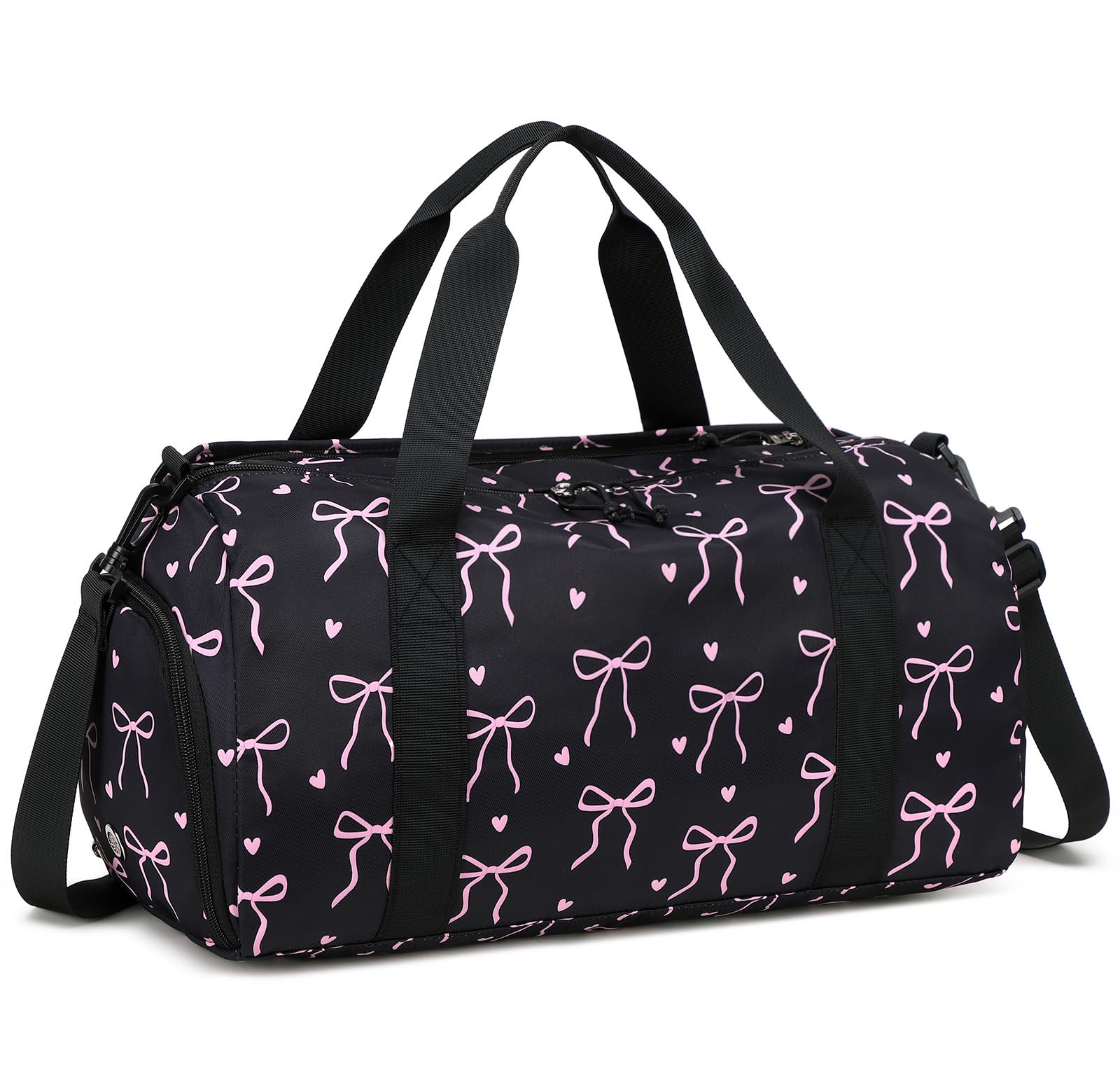 Dance Bag for Girls, 23L Kids Duffle Bag with Shoe Compartment & Wet Pocket, Waterproof Gym Travel Tote for Toddler Little Girl Ballet Dance Class & Weekend Trip (Black Bow)