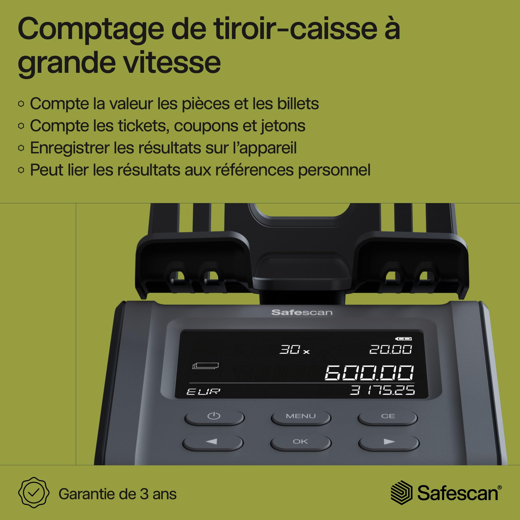 Safescan 6175 compteuse de pièces et billets avec reconnaissance automatique du rouleau de pièces et balance