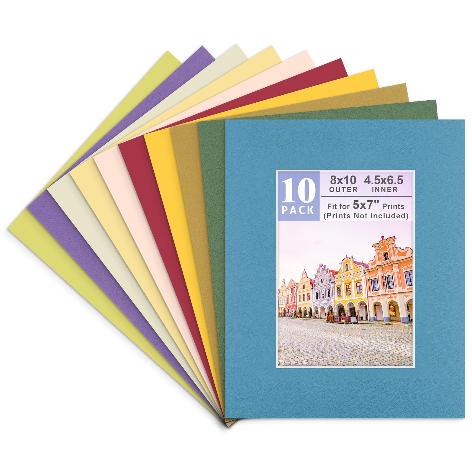 Golden State Art, 10 Pack 8x10 Mix Color Picture Mat for 5x7 Photos