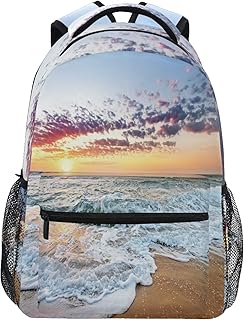 OOWOW Zaino Scuola Estivo Ocean Beach Sunrise Daypack Leggero Impermeabile College Laptop Zaino Scuola Elementare Borsa a Tracolla Grande Bookbag per Adulti Bambini Ragazzi