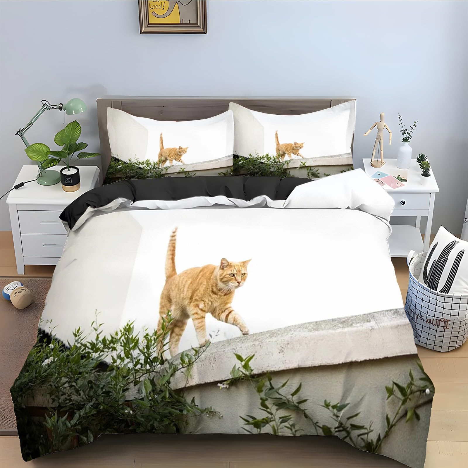 Housse de couette 200x200 chat avec fermeture éclair pour un lit facile à border