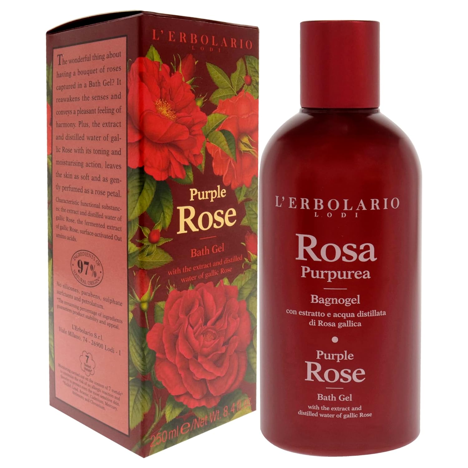 L'Erbolario Shower Gel – Moisturizing Body Wash for Daily Cleansing – Softening Body Soap with Sophisticated Floral Fragrance - Purple Rose - 8.4 oz