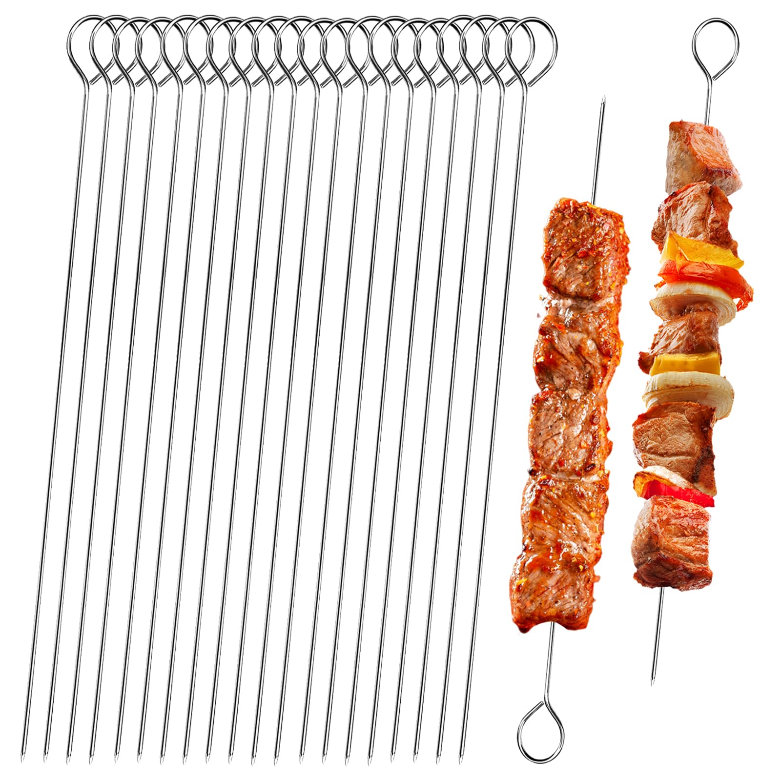 20 PCS BBQ Metal Skewers Stainless Steel, 7.87"/20cm Food-Grade Metal Kebab Skewers for Kebabs, Grilling, Oven, and BBQ - Durable & Reusable