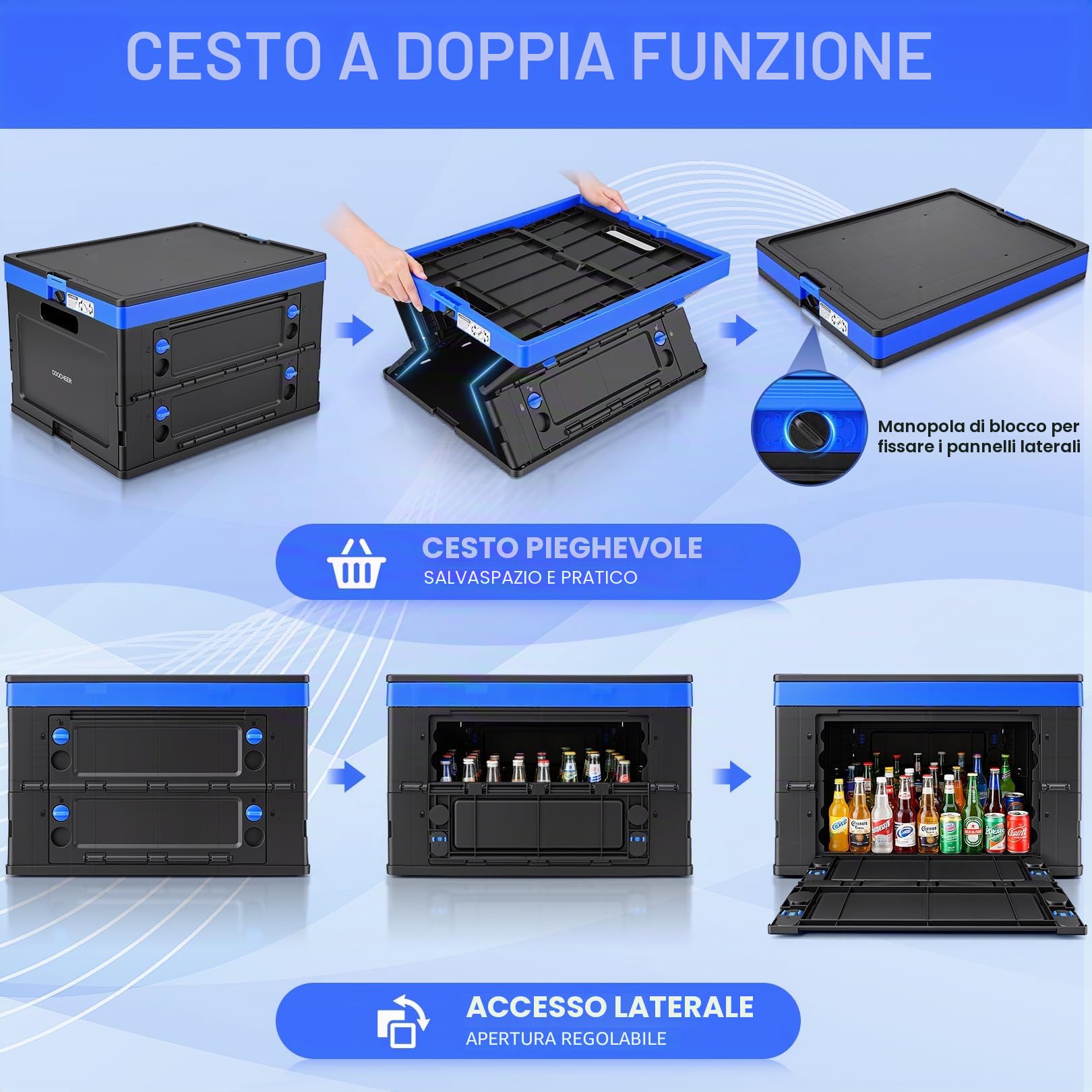 COOCHEER Carrello Trasporto Pieghevole - 90kg Carico Max, Trolley 2 Livelli con Cesto Removibile, Sistema One-Click 3s, Altezza Regolabile - Spesa, Casa, Magazzino & Viaggio