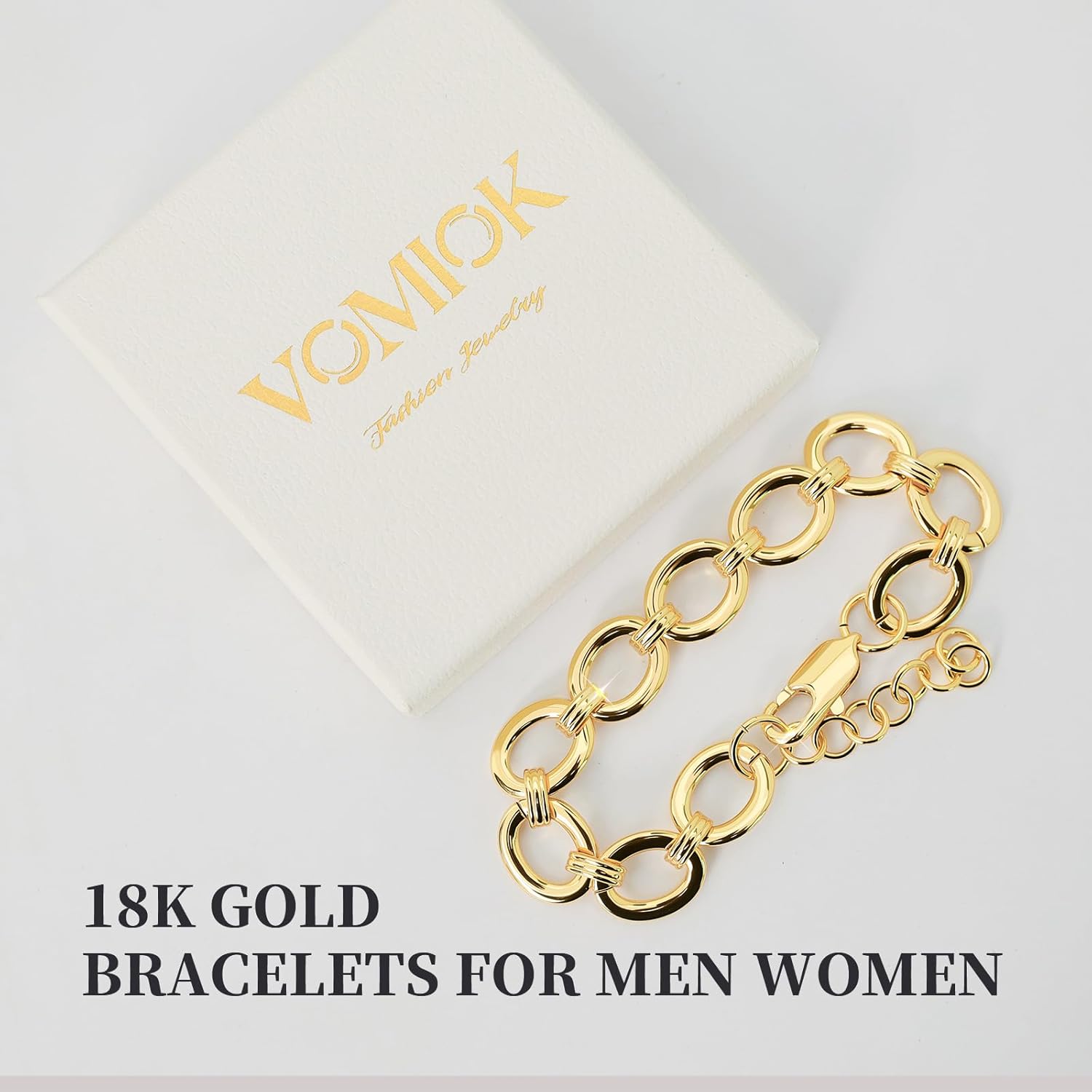 Chunky Gold Bracelets for Men Women, 18K Gold Plated Cuban Link Bracelet, Personality Handmade Chunky Bracelet Trendy Jewelry Gifts for Christmas Valentines Prom Birthday - Image 6