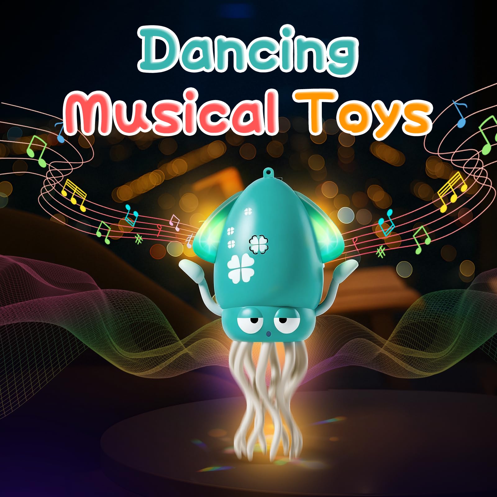 KJIXYUNG Polpo Giocattolo Danzante e strisciante con luci LED e Musica - Giocattolo interattivo Musicale oscillante Automatico - Regalo di Compleanno Divertente (Ciano)