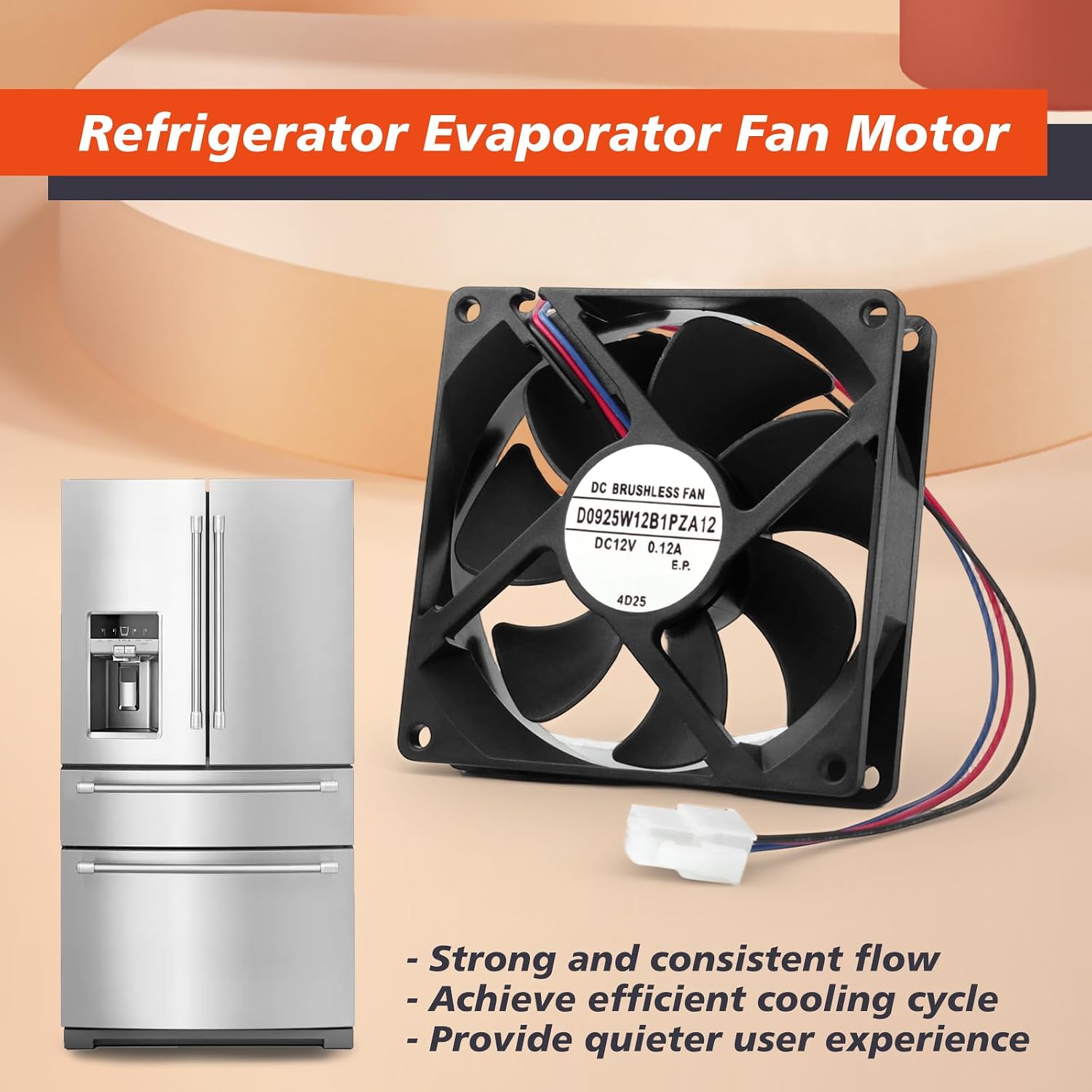 W10633627 Refrigerator Evaporator Fan Motor Replacement for Whirlp for KitchenAid Fridge Fan Assembly Replaces 3023615 AP5781863 PS8691851 W10395278 W10673906 W10724602 W10798934, DC 12V 0.12A