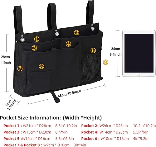 Miniatura 3 de Organizador de mesita de noche, organizador de litera duradero, bolsa de almacenamiento colgante con múltiples bolsillos para dormitorio