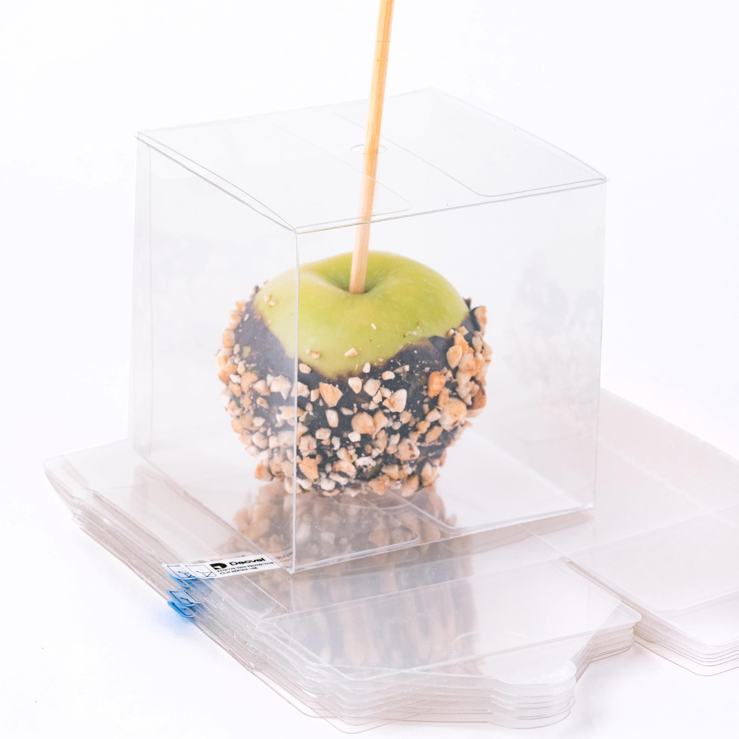 4x4x4 inches Clear Boxes for Gifts (50 Pack) - Candy Apple Boxes with Hole, Clear Gift Box for Treats and Party Favors, Plastic Gift Box