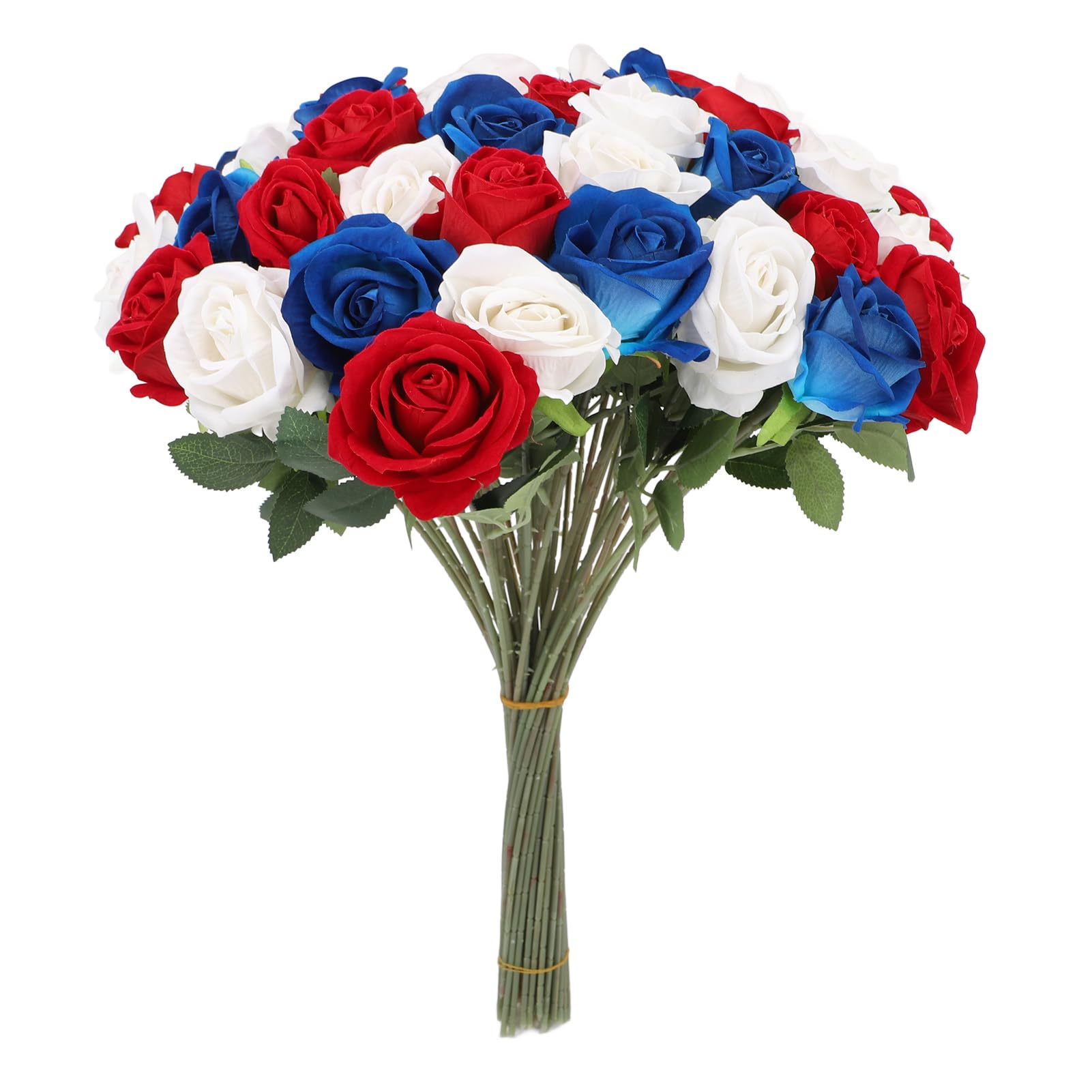 Luocute 50 Pièces Bouquet de Roses Artificielles Réalistes Rouge Bleu Blanc