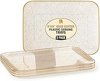 Vista 10 de Paquete de 3 bandejas de plástico para servir para fiestas, bandeja dorada de 8 x 11 pulgadas, bandejas de postre resistentes para alimentos