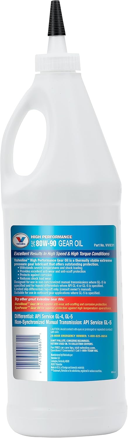 Valvoline High Performance SAE 80W-90 Gear Oil 1 QT 32 Fl Oz (Pack of 2)