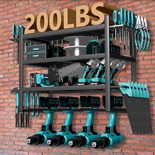 LMEBE Power Tool Organizer Wall Mount - 200lbs Heavy Duty 4-Tier Cordless Drill Rack for Garage Workshop Storage