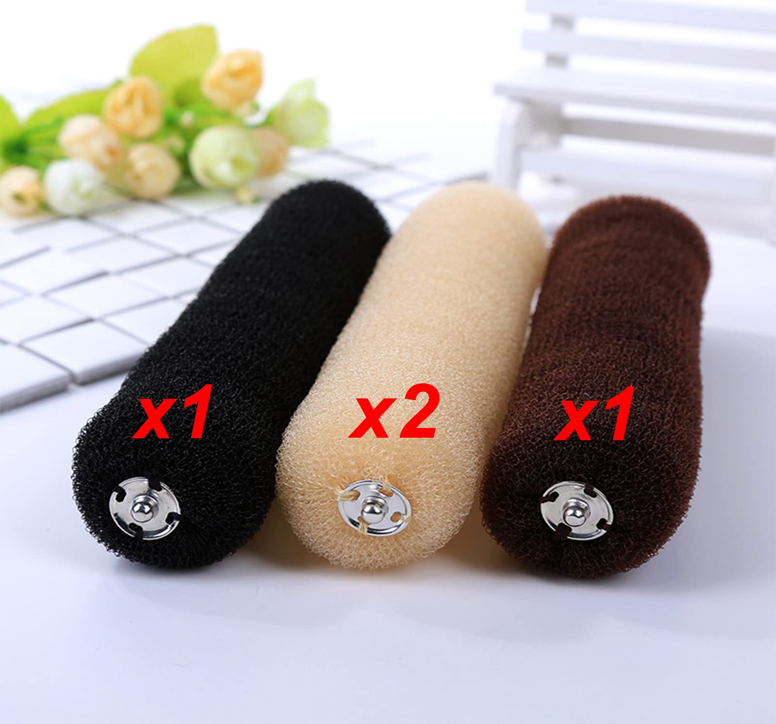 Srup 4 Pezzi Ciambelle per Capell, Beige Chignon a Ciambella, Acconciature Ciambella Chignon, Chignon a Ciambella, Creatore per Pane Ciambella, per bambini, ragazze, donne (Nero, marrone, beige)