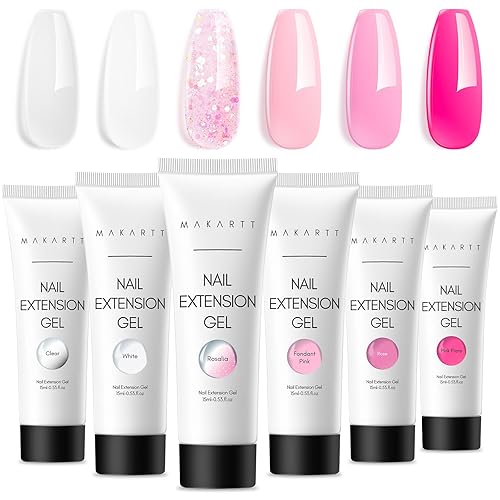 Makartt Poly Nail Gel Set - 6 Colors Kit Strong Builder for Extension Overlay Strengthener 3D Diy, Multifunctional, Long-lasting for Nails French Manicures Home Salon 15ML Clear White 4 Pink Shades - Pink Series Colors