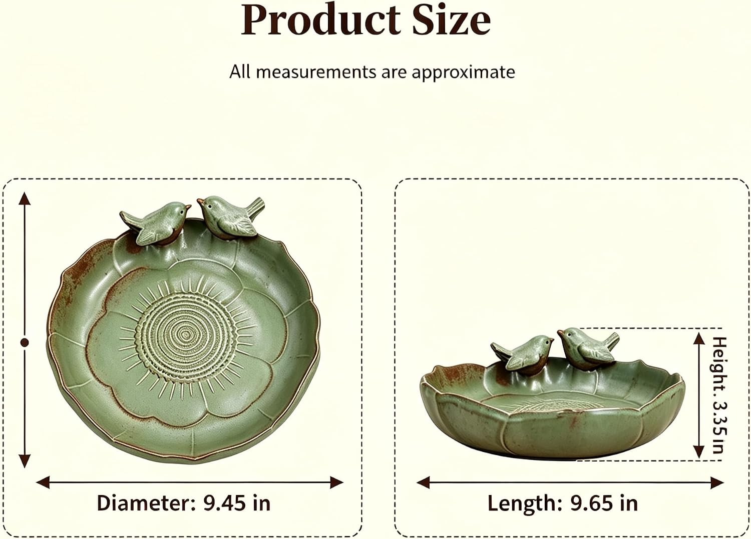 Ceramic Bird Bath Bowl for Garden Decor 9.45In Bird Feeders and Birdbath