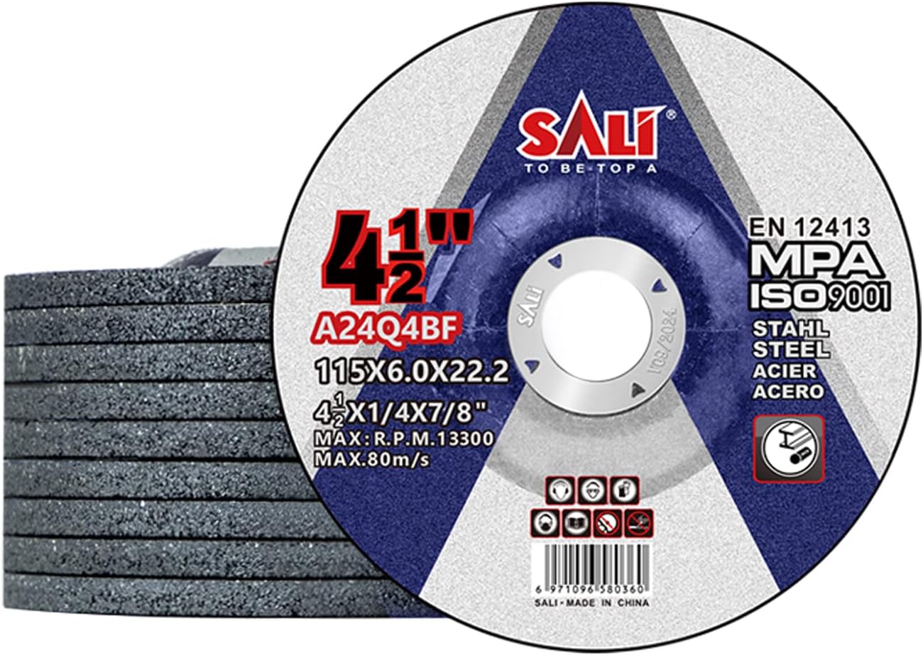 SALI 10 Pack 4-1/2 Inch Grinding Wheels for General Purpose Metal & Stainless Steel, Aluminum Oxide Grinding Disc for Angle Grinder, Depressed Center 4.5" * 1/4" * 7/8"(115 * 6.0 * 22.2 mm)