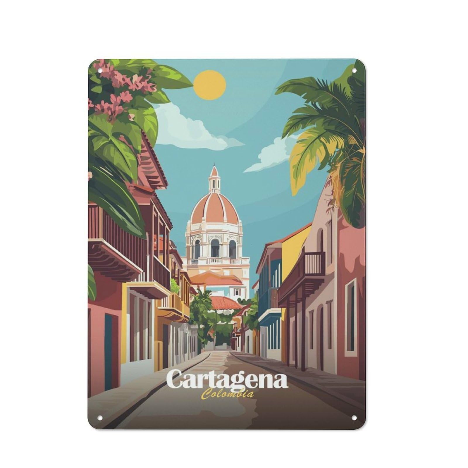 Junmoney Style-19 Cartagena, Colombia Street Scene Vintage Metal Sign 40X30cm For Lounge Or Reading Corner, For A Room Refresh Centred On Metal Wall Decor