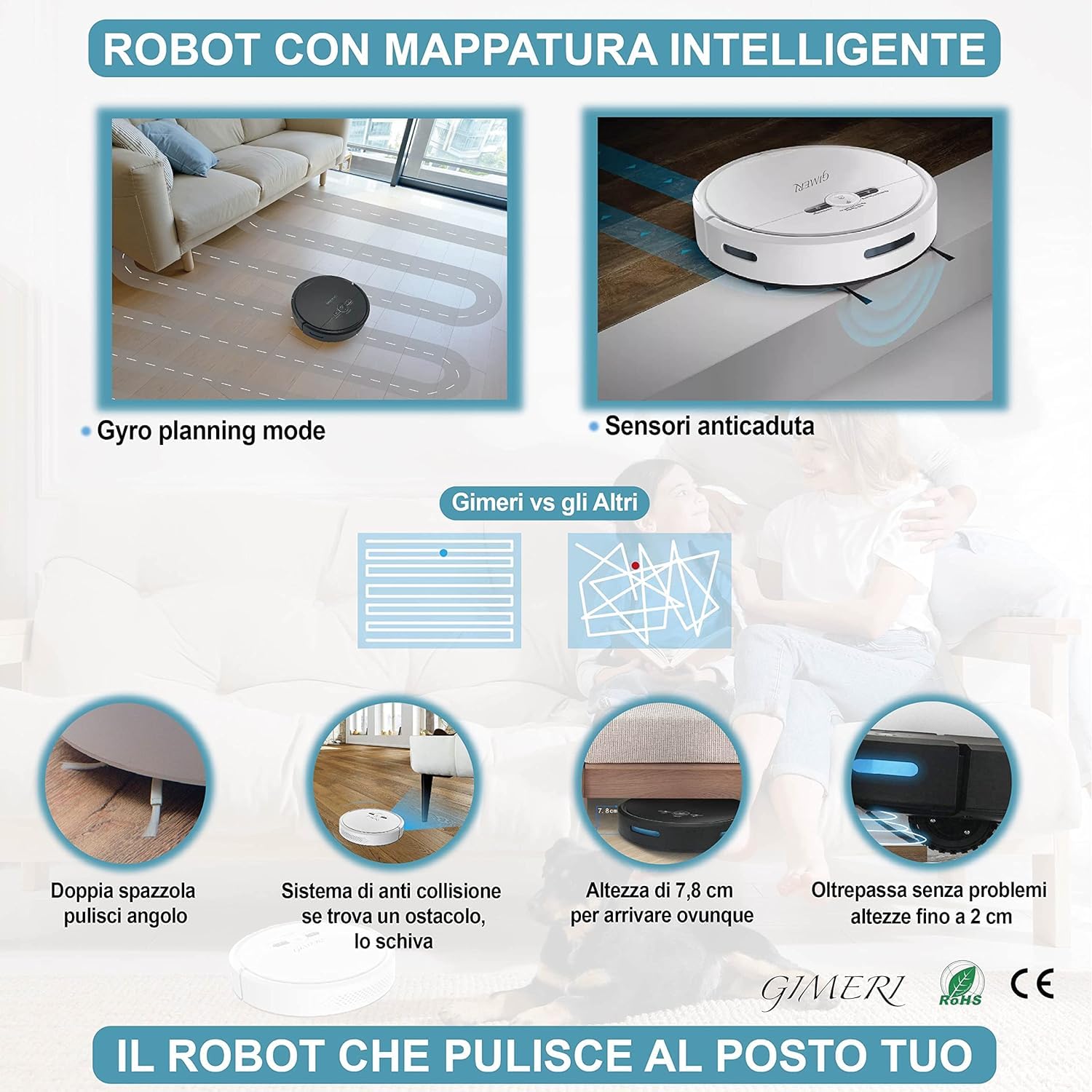 Robot Odkurzacz i Podłogi Bateria 4400 mAh WI-Fi Kompatybilny z Alexa Google, Pomiary 320x78 mm Automatyczne Ładowanie, Anti-Fall, Lawa Suszarka Ssąca Podłogi 2000 Pa