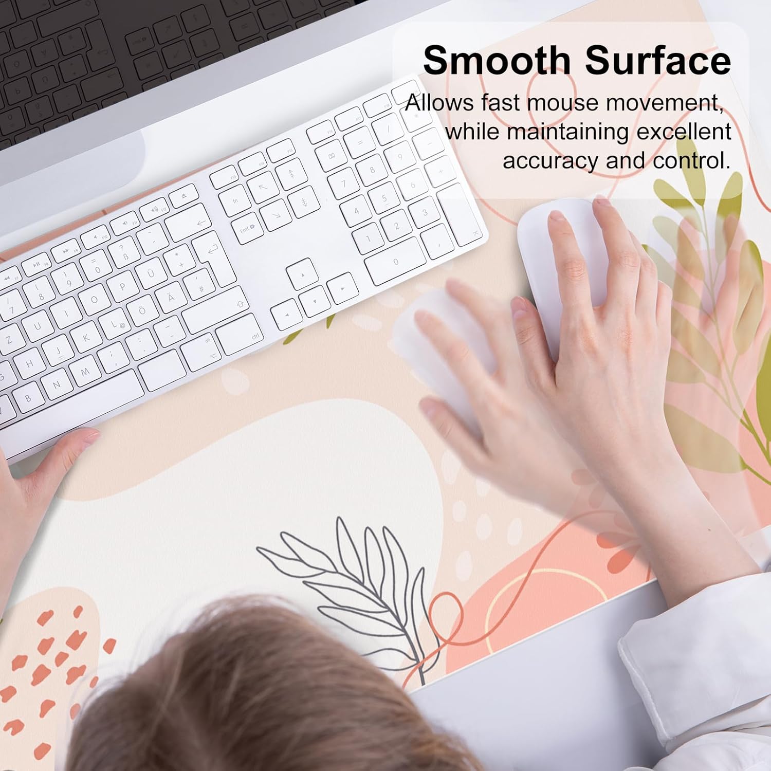 QIYI Large Mouse Pad, Cute Desk Mat for Desktop, Women Girls Minimalist Pink Office Desk Accessories, PU Leather Waterproof Gaming Mousepad, Tropical Leaves Desk Pad Computer Mat, 31.5" x 15.7" - Image 4