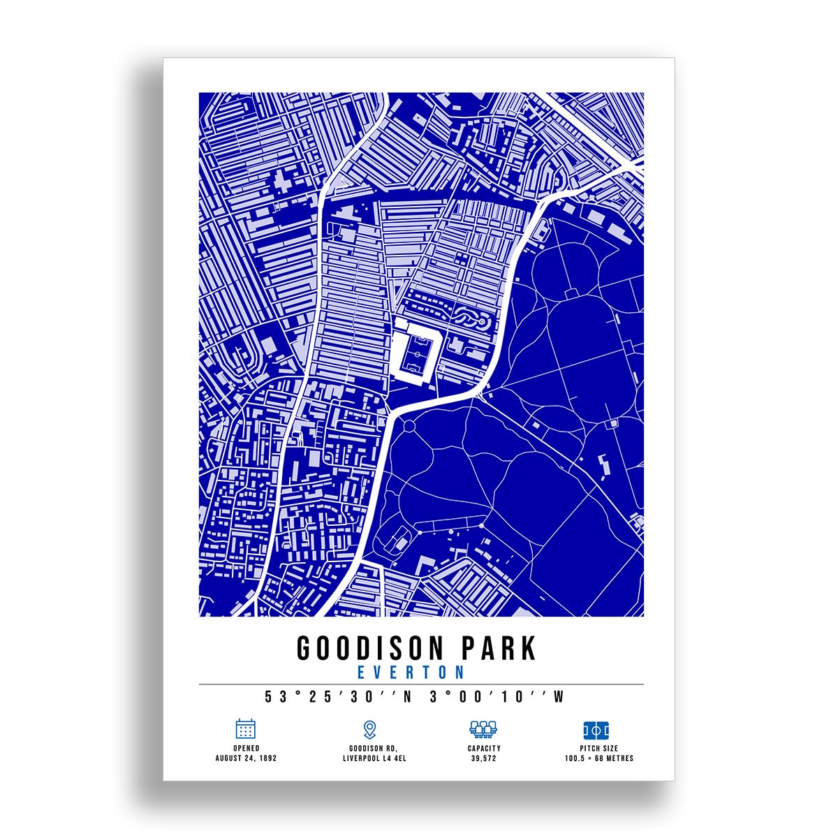 Goodison Park Stadium Map Minimalist A4/A3 Poster Photo Print Framed Gift Everton (A4 Poster Only)