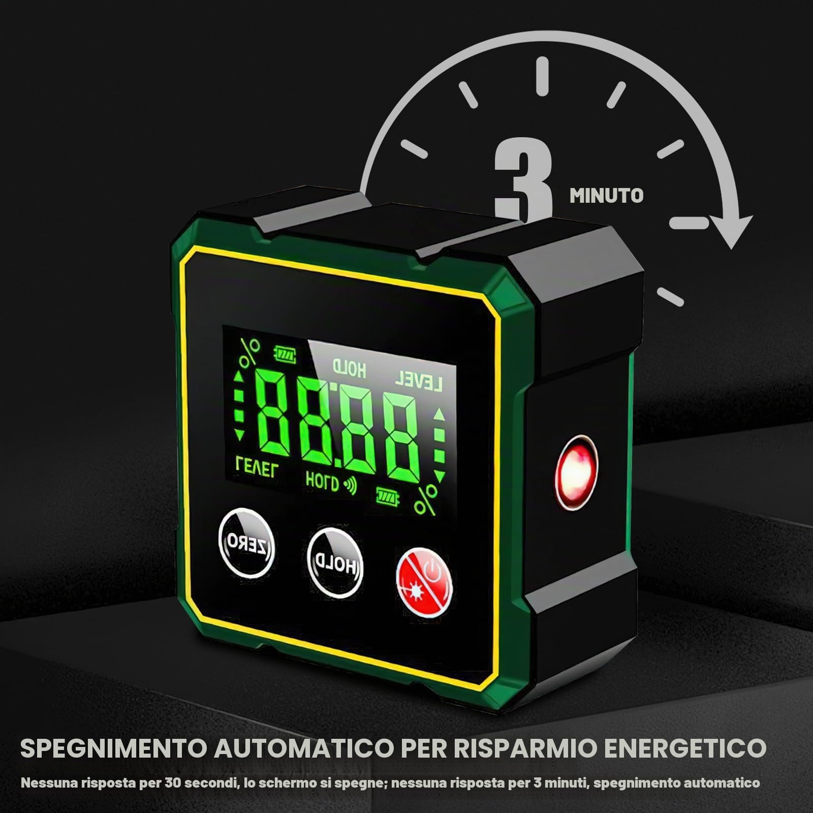 2 in 1 Digital Angle Finder Magnetico Laser Elettronico Misuratore di Angolo Magnetico Ricaricabile 4 Lati Inclinometro Trasportatore Retroilluminato LCD