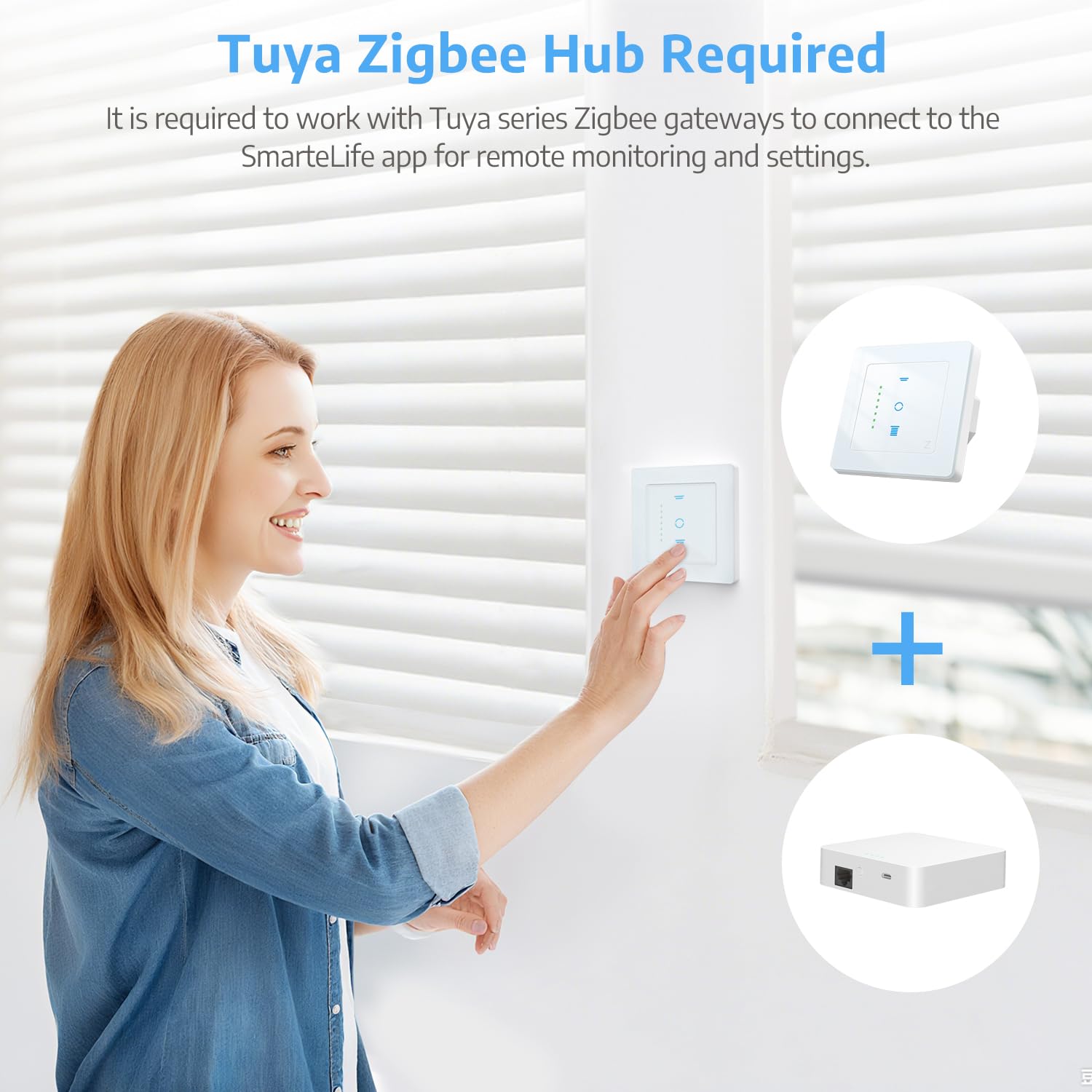 SMARTERCURRY Zigbee - Interruptor de persiana 6.1, control inteligente por ciento de precisión, compatible con Alexa/Google, zigbee Gateway requerido, cable neutro, color blanco, 2 unidades