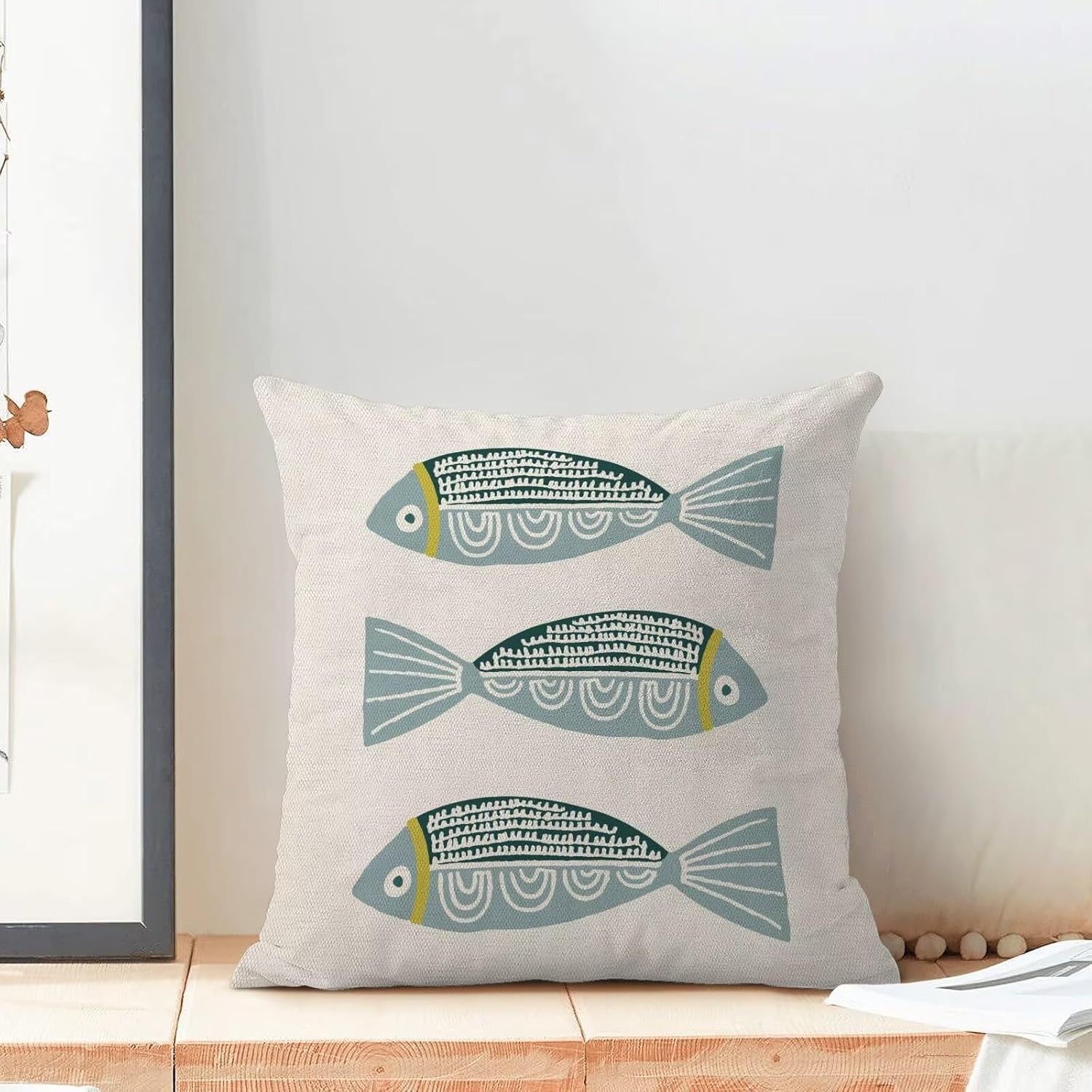 AEIOAE Coastal Pillow Covers 18 x 18 Inch Set of 2, Ocean Beach Blue Fish Print Decorative Throw Pillow Covers Linen Farmhouse Summer Natical Outdoor Pillowcase for Couch Home Sofa Decor - Image 3