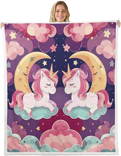 Miniatura 12 de Rainbow Stars Cloud Bed Blanket,Cartoon Unicorn Flannel Blanket for Room Decor,Pink Purple Romantic Fleece Blanket for Kids Adults Sofa Dorm Pink
