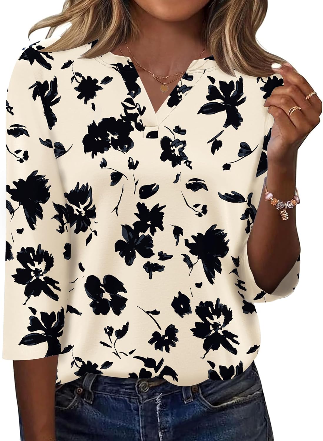 LOMON Womens 3/4 Length Sleeve Tops V Neck Business Casual Blouses Summer Tees Shirts 2026 - Image 2