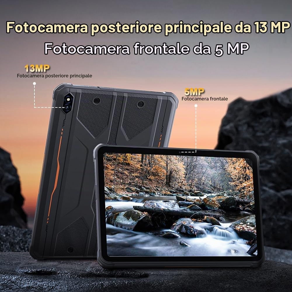 HOTWAV R10 Pro Rugged Tablet 10.1 Pollici, 20GB+256GB+1TB Octa-core, 10800mAh Rugged Smartphone, IP68/IP69K Tablet Impermeabile, 13MP+5MP, Dual SIM, 4G LTE, 5G WIFI,OTG,GPS,Face ID