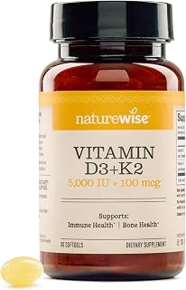 NatureWise Vitamin D3 5000IU + K2 (MK7) 100mcg with Organic Extra Virgin Coconut Oil - Supports Calcium Absorption, Bone & Immune Health - Non-GMO, Soy & Gluten-Free - 30 Softgels[30-Day Supply]