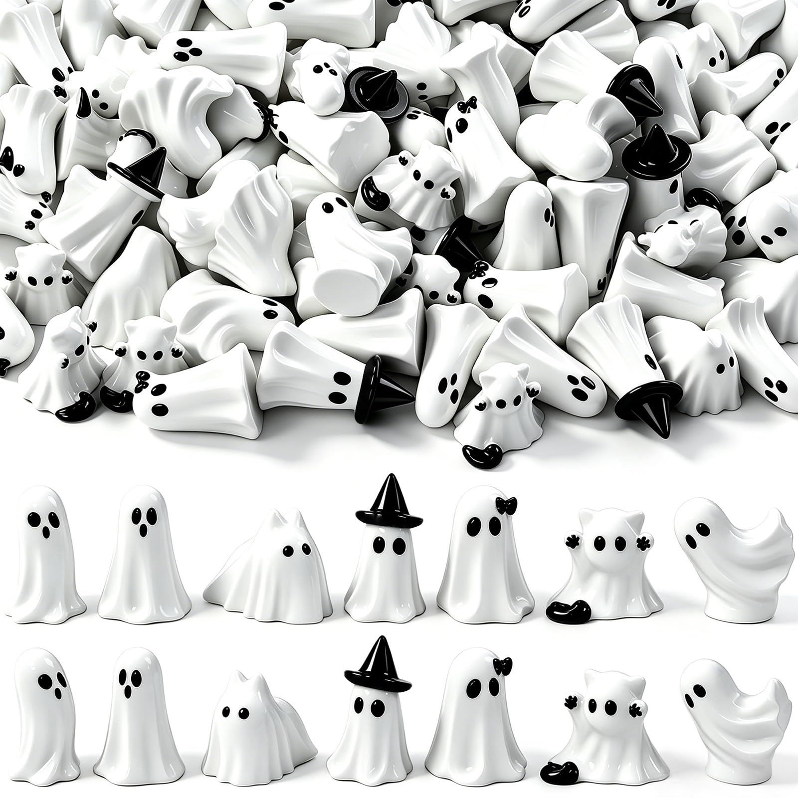 DIYDEC 70pcs Halloween Mini Ghosts Toys Miniature Resin Figurines Decor 70pcs Halloween Ghosts