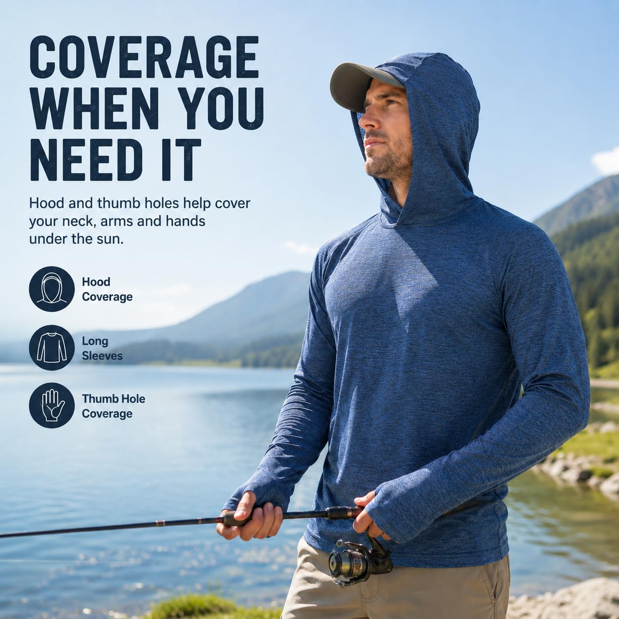 OYGSieg Sudaderas deportivas con capucha para hombre, camisas de pesca de manga larga para hombre, UPF 50+ SPF UV, camisetas de protección solar