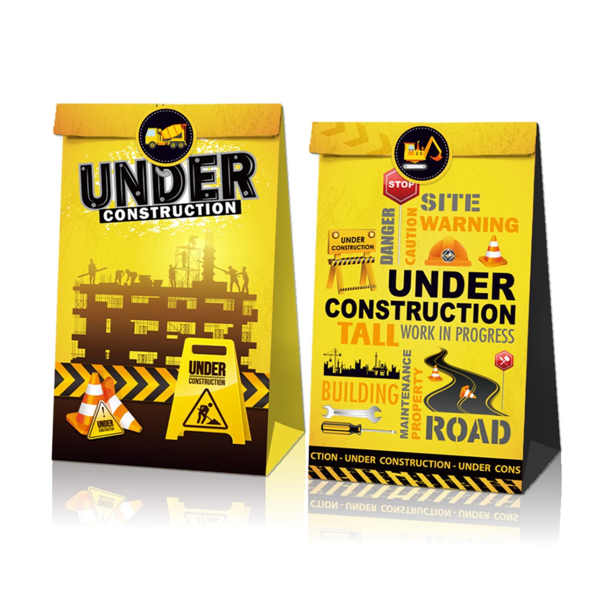 Party with Emma12 Pieces Girl or Boy Donut Outer Space Astronaut Gender Reveal Transportation Goodie Bags Birthday Supplies Transportation Favor Bags Gift Bags (Construction Car)