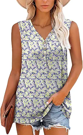 KISSMODA Womens Boho Tops for Summer Sleeveless Tanks Loose Fit Casual Blouse Daily Shirts for Leggings (S-3XL)