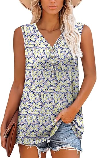 KISSMODA Womens Boho Tops for Summer Sleeveless Tanks Loose Fit Casual Blouse Daily Shirts for Leggings (S-3XL)