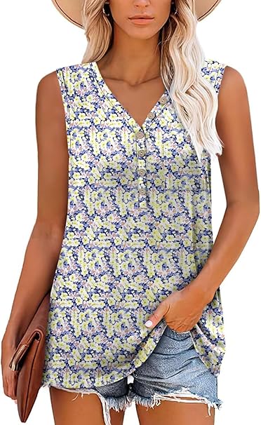 KISSMODA Womens Boho Tops for Summer Sleeveless Tanks Loose Fit Casual Blouse Daily Shirts for Leggings (S-3XL)