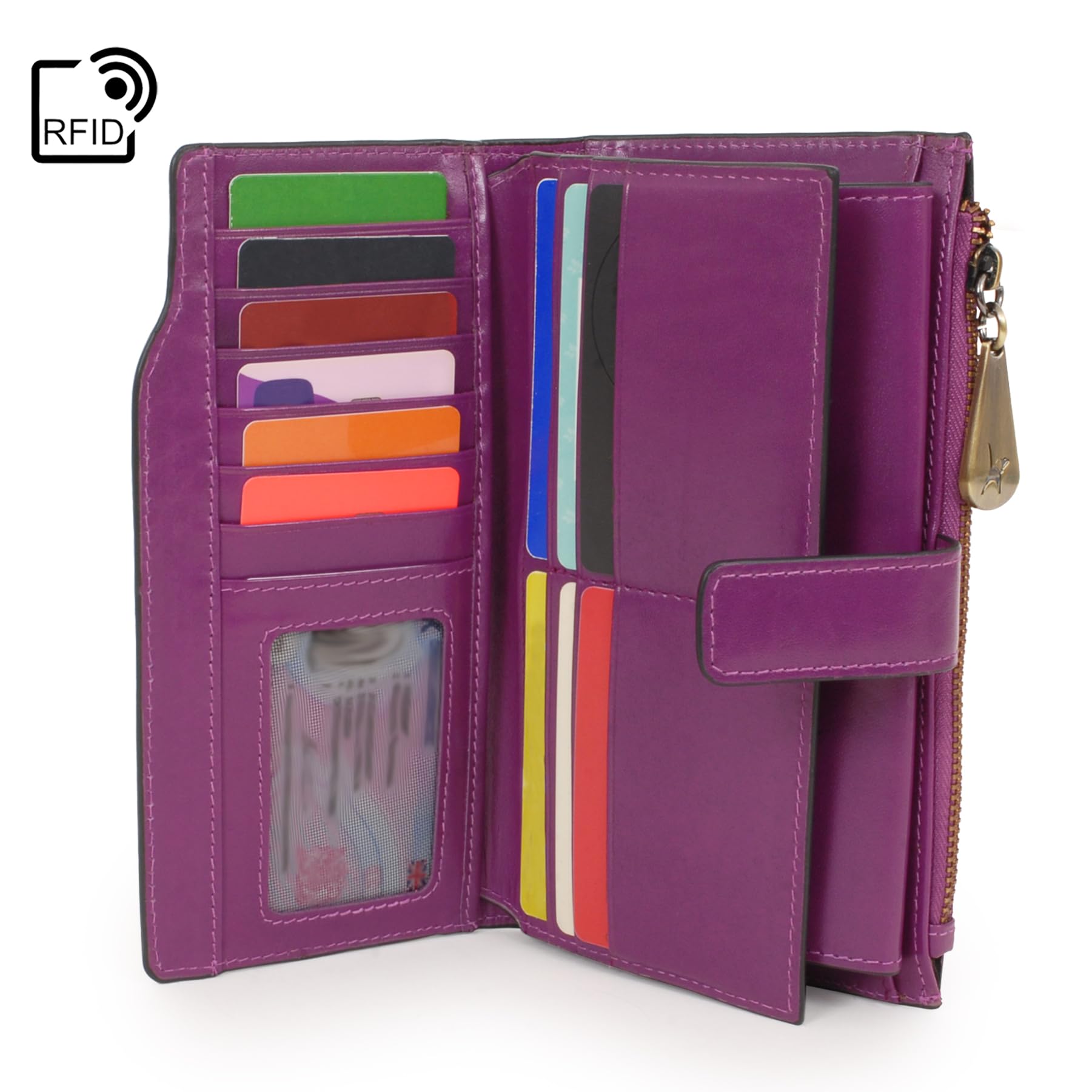 Catwalk Collection Handbags - Grande Portafoglio Donna in Pelle - Portamonete Per Smartphone e 20 Carte di Credito - RFID Protezione - Stella - Viola