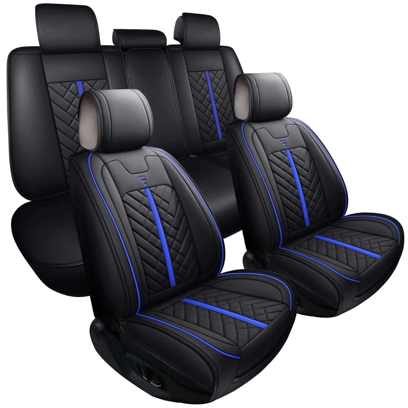 YOUXIU Autositzbezüge Set Wasserdicht Kunstleder Komplettset, Schwarz-Blau | Car Seat Covers Compatibel mit Volkswagen Subaru BMW Audi Benz Sitzschoner Auto-Schonbezüge