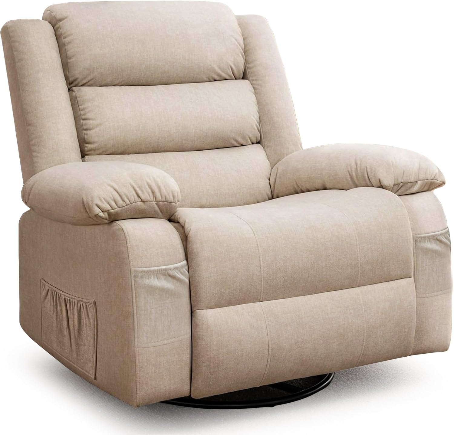 Recliner Chair, Wide Rocker Chair, Rocking Chair with Massage and Heat,360Swivel Nursery Rocking Chairs, Oversized Recliner for Adults, Cashmere Reclining Sofa for Living Room, Khaki