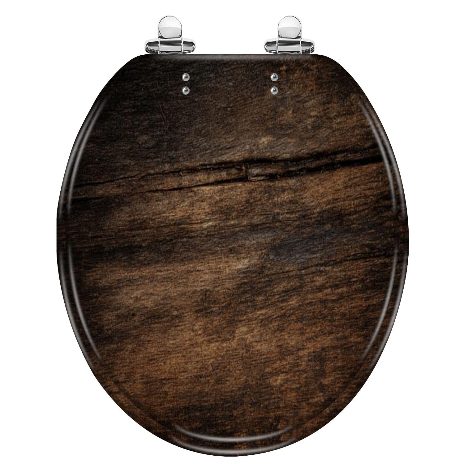 KEXYOAN Black and White Vertical Wood Texture Round Toilet Seat, Slow Close Lid Hinges Quick Release, Easy Clean (Multi8, Round)