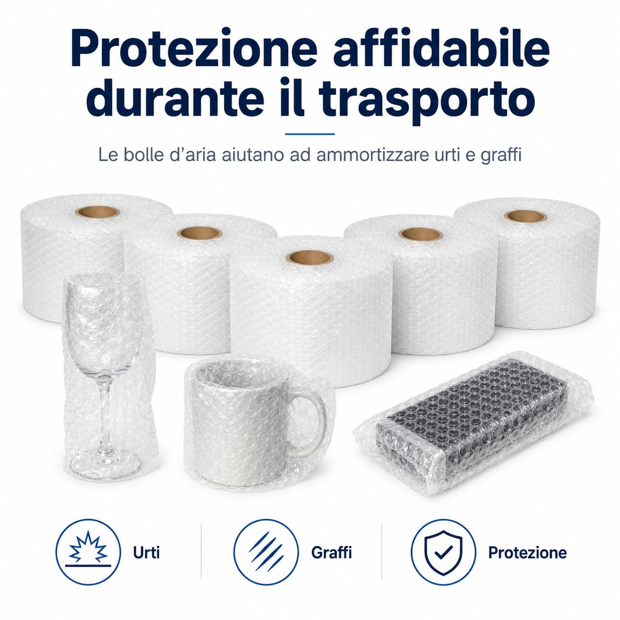All4All Pluriball per Imballaggio – 5 Rotoli da 20 cm x 100 m, Totale 100 m², Protezione Antiurto per Spedizioni, Traslochi e Oggetti Fragili