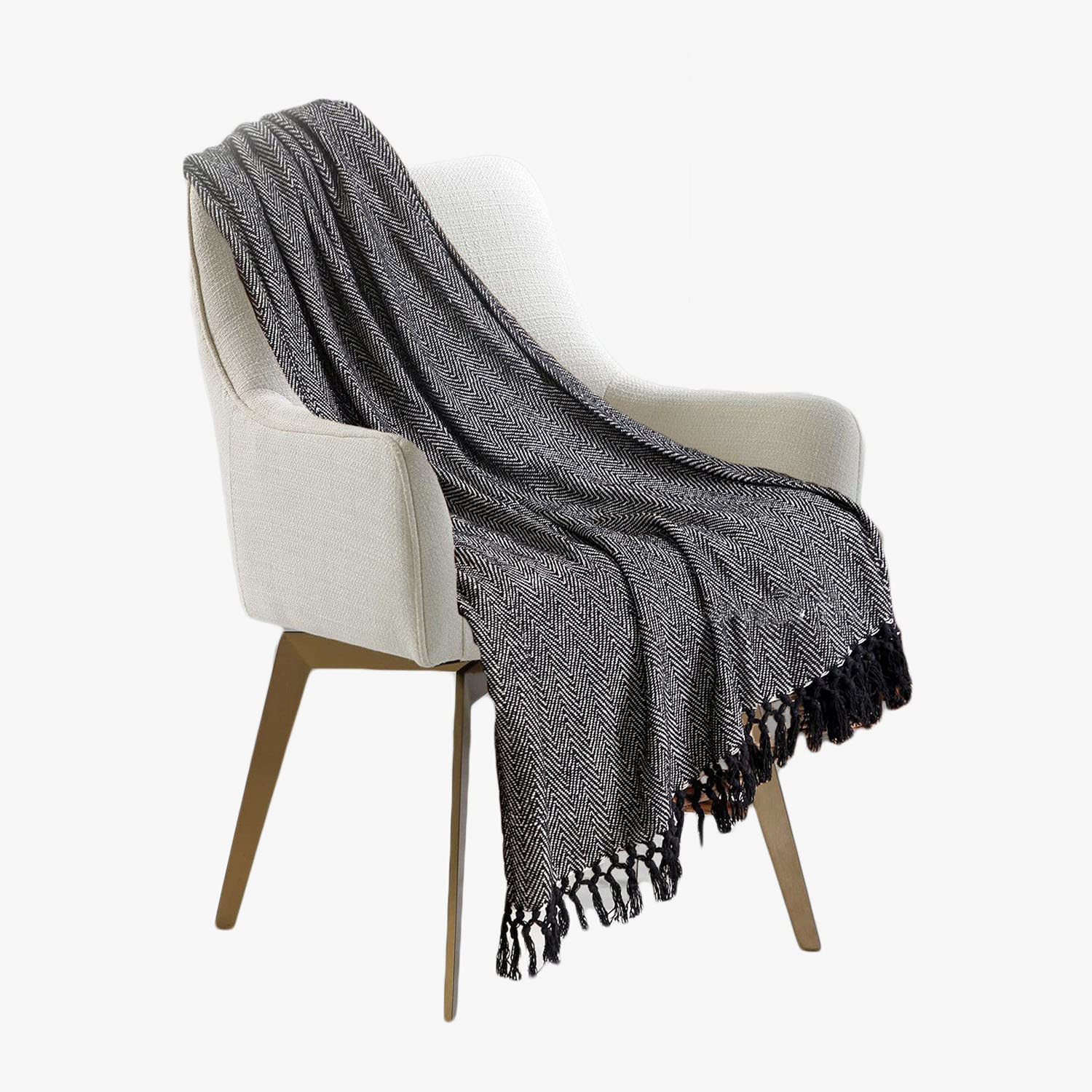 Herringbone Throw for Sofa and Bed, Large 3 Seater Sofa Cover, Single and Double King Size Bed Blanket, Black Throw Super King (254cms x 394cms) โ image 1