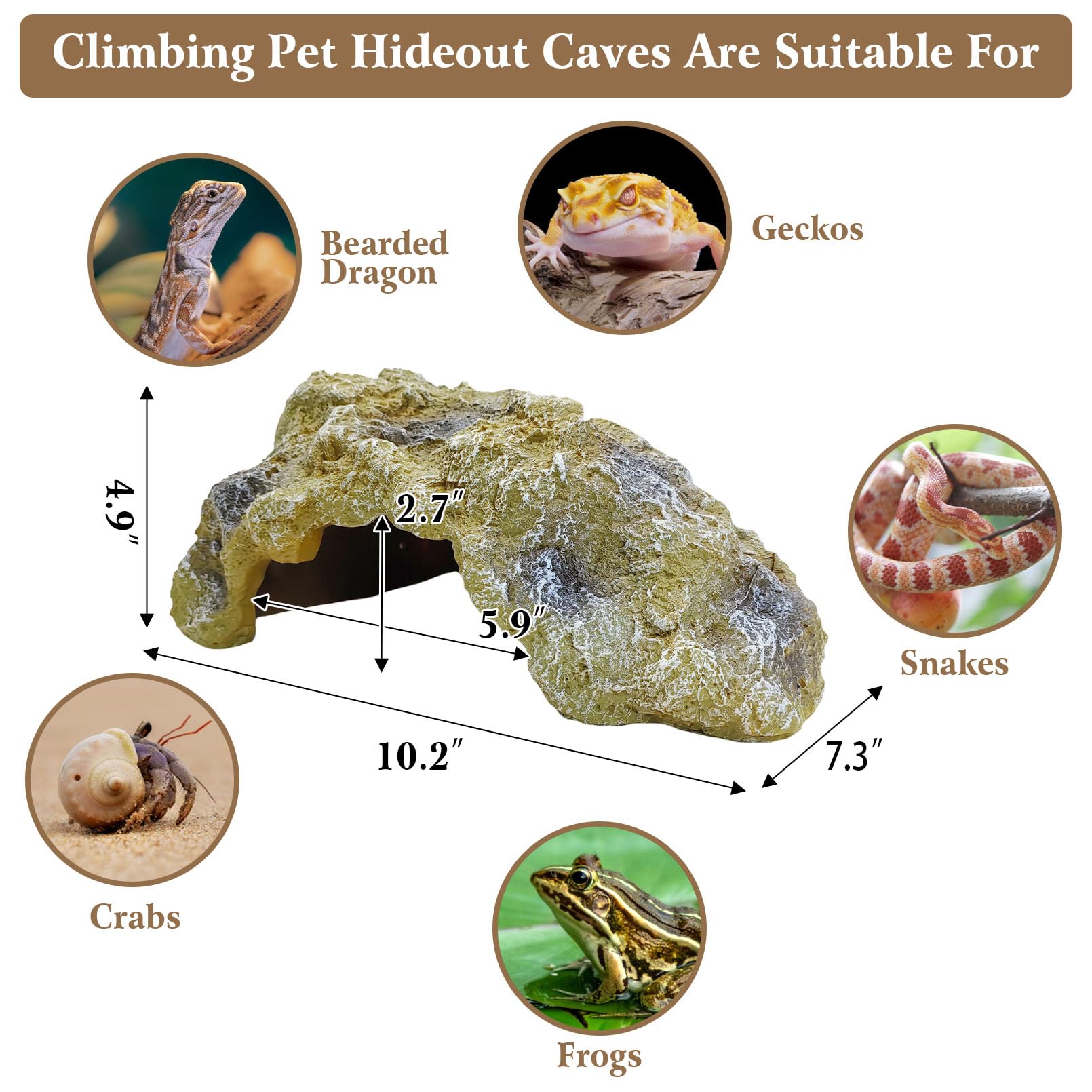Hamiledyi Escondite de reptil grande de imitación de roca para reptiles, escondites de cueva de reptiles, terrario, decoración de hábitat, escondite de dragón barbudo para serpientes, gecos, lagartos,