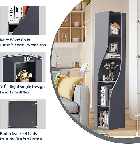 Miniatura 6 de FUQARHY Organizador de armario de almacenamiento de 63 pulgadas de alto armario independiente de madera estrecho estantería de esquina de 5 niveles